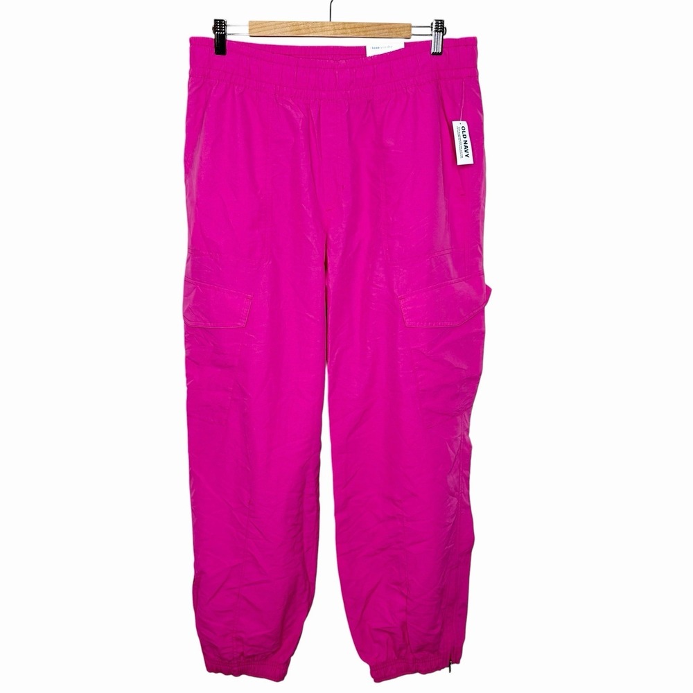 Old Navy Cargo Windbreaker Jogger Pants Womens Size L High Rise Nylon Gorpcore